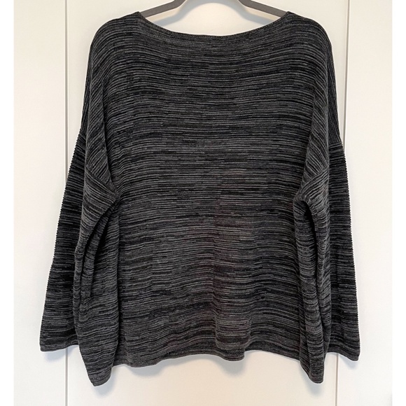 Eileen Fisher Black & Grey Striped Textured Long Sleeve Top - Picture 4 of 8